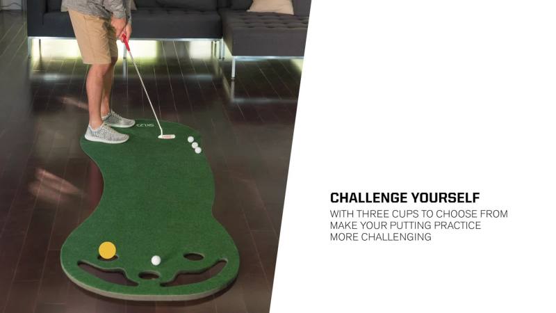 Indoor Putting Green Mat - 3x9 Ft Golf Practice Surface with 3 Holes & Bunkers