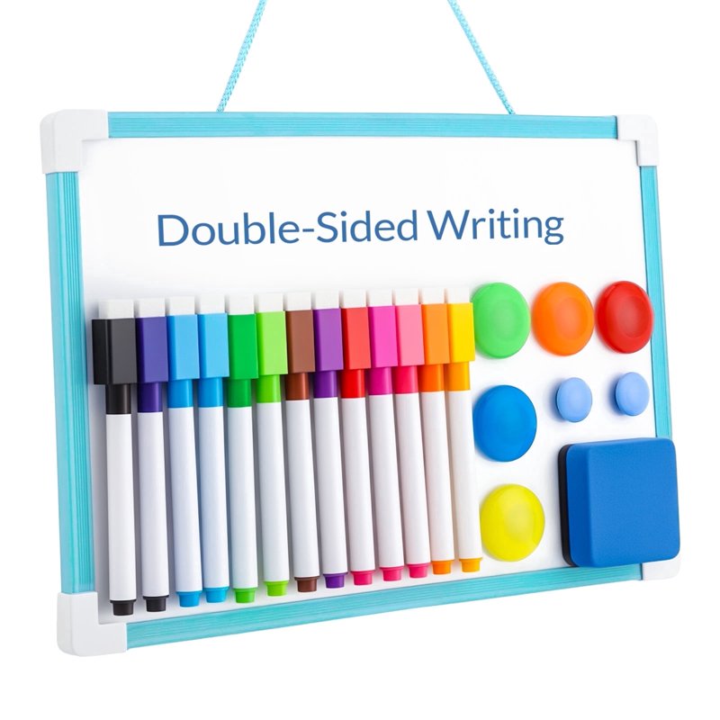 Small Double-Sided Magnetic Dry-Erase Whiteboard Set with Markers and Magnets