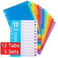 60-Tab Binder Dividers Set with 12 Color-Coded Tabs for 3-Ring Binders, Waterproof Plastic Office & School Supplies
