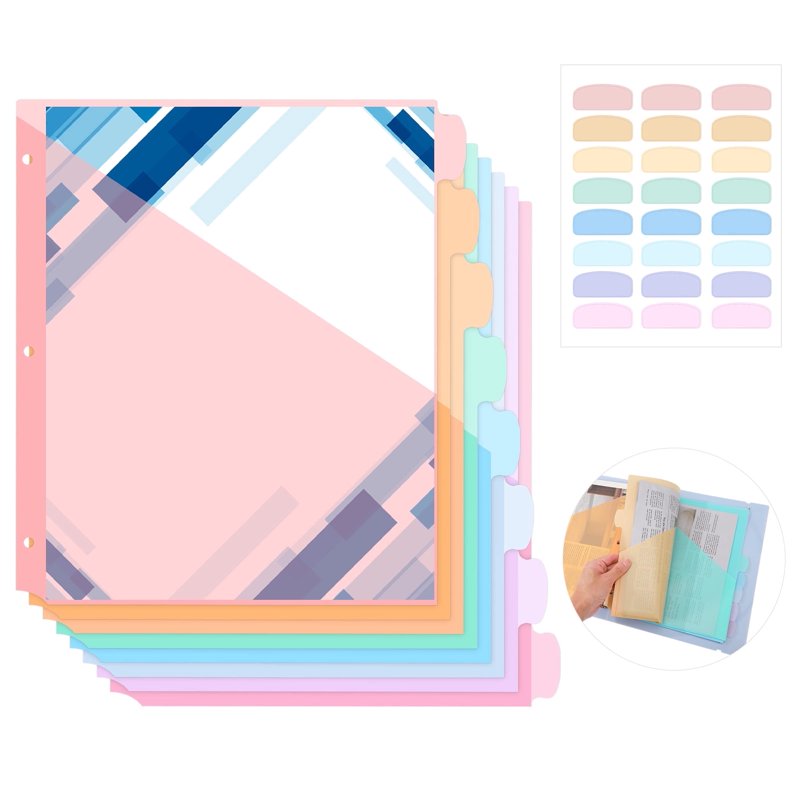8-Pocket Binder Dividers with Labels for 3 Ring Binders - School Office Organization