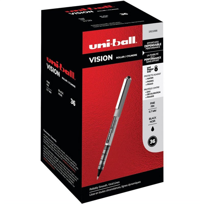 Uniball Vision Rollerball Pens Fine Point 0.7mm Black 36 Pack