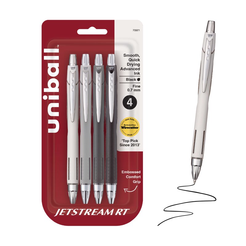 Uniball Jetstream RT Retractable Ballpoint Pens 0.7mm Fine Point Black Ink - 4 Pack