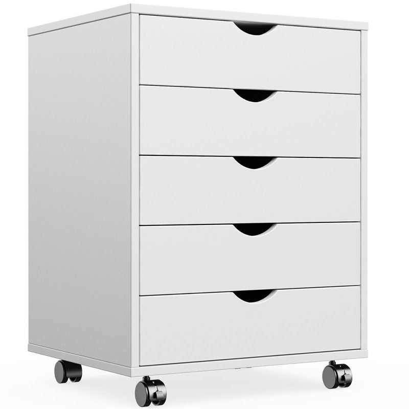 Wooden Tall Drawer Storage Chest with Wheels for Bedroom Office Home