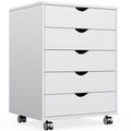 Wooden Tall Drawer Storage Chest with Wheels for Bedroom Office Home