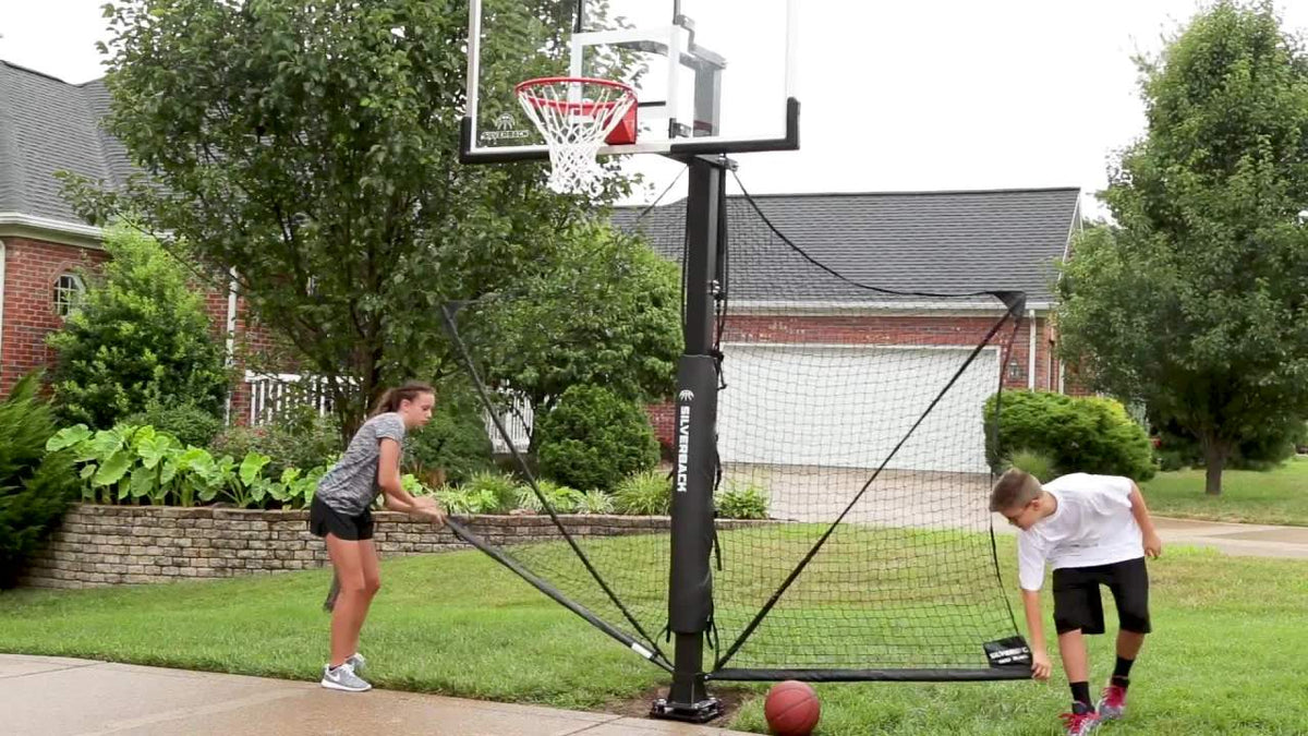 Basketball Rebounder Net System for Yard Guard - Foldable & Rebound Arms